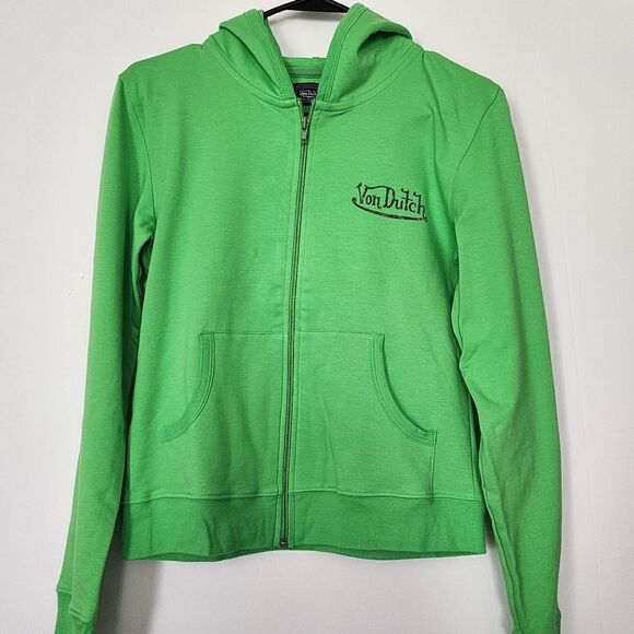 VON DUTCH Women's - L - Lightweight Neon Green Signature Cotton Full zip… - Picture 1 of 2